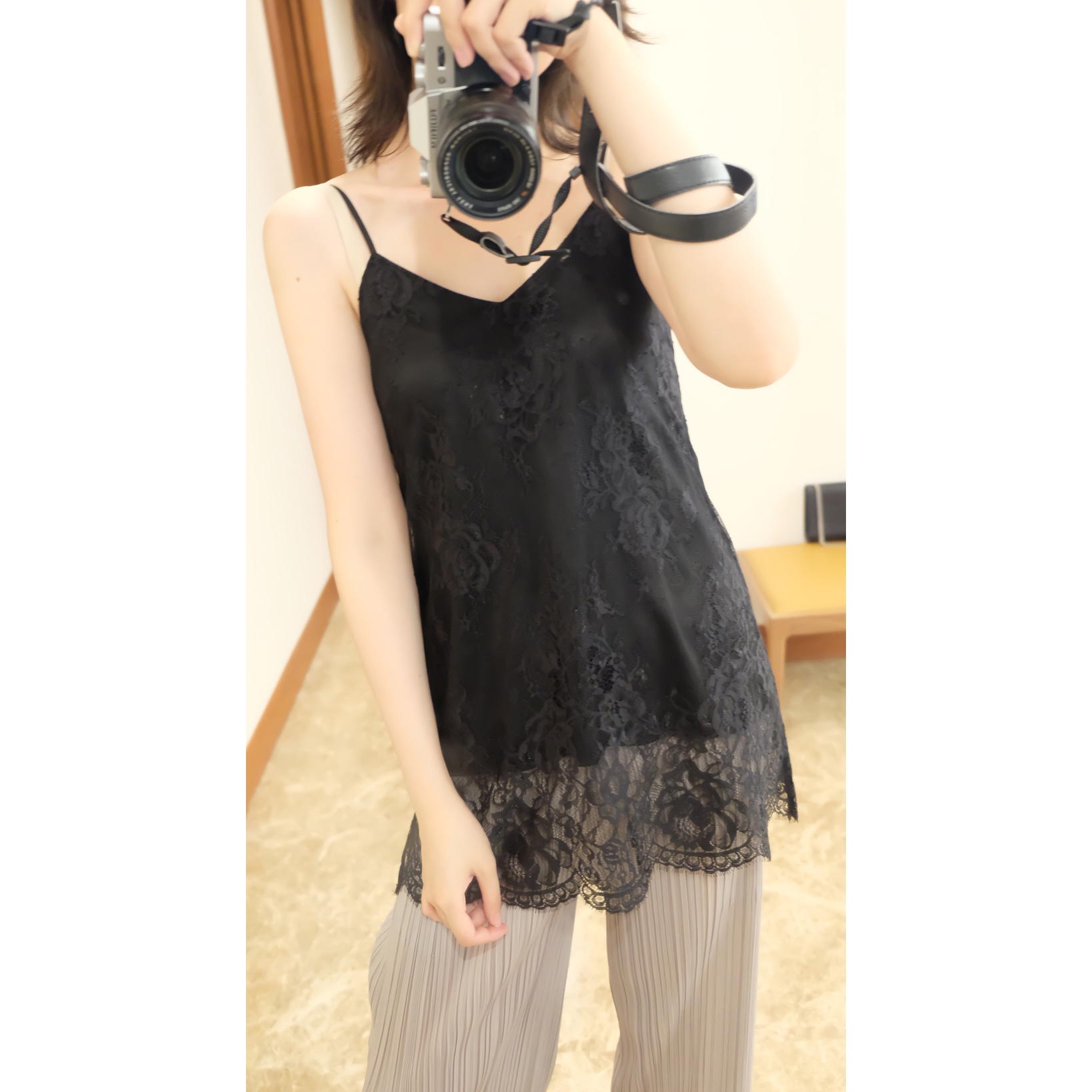 吊带牛货睫毛背心双层蕾丝雅致轻奢真的真丝背心吊带