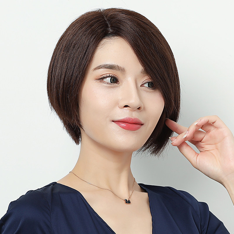 假发自然头套发丝真人短直发修脸圆脸头中波波日常整顶假发