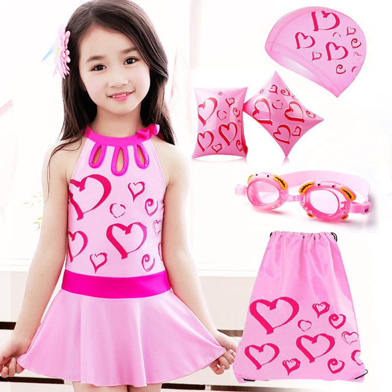 佑游儿童泳衣女童韩版连体裙式中大童游泳衣公主学生韩国女孩泳装