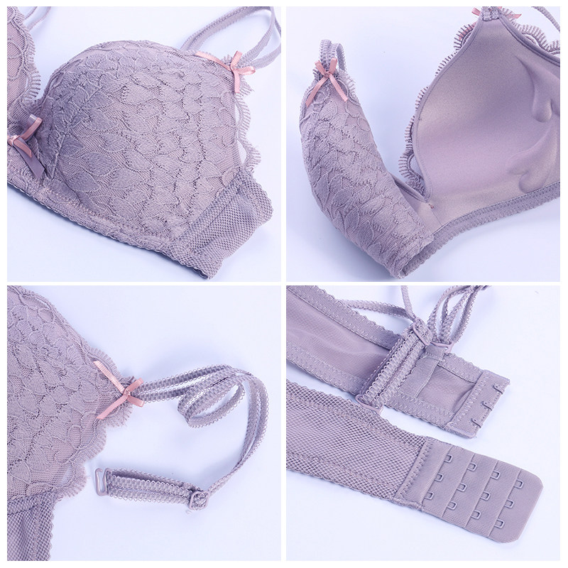 新客新品蕾丝性感聚拢内衣无钢圈上托调整型厚款小胸少女文胸套装