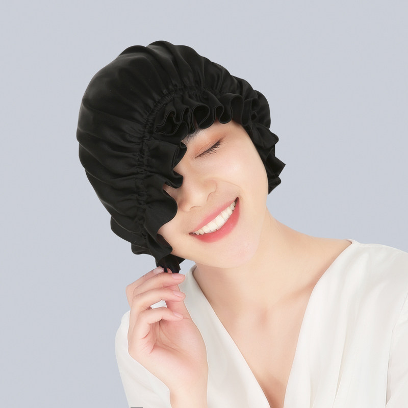 嘉丝丽双层真丝睡帽透气桑蚕蚕丝家居长发护发帽子