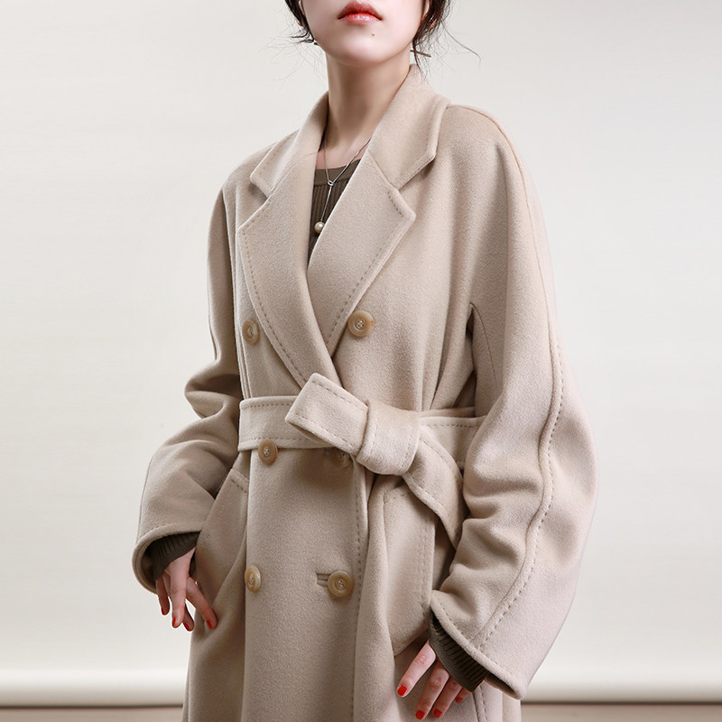 nz2022新色燕麦经典双排101801羊绒大衣女中中长毛呢外套