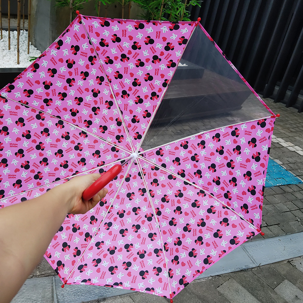 现货包邮日本米妮米奇幼儿园小学生雨伞长柄直骨伞