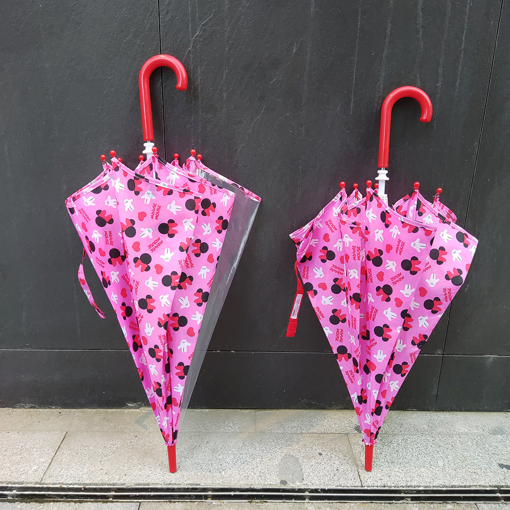 现货包邮日本米妮米奇幼儿园小学生雨伞长柄直骨伞