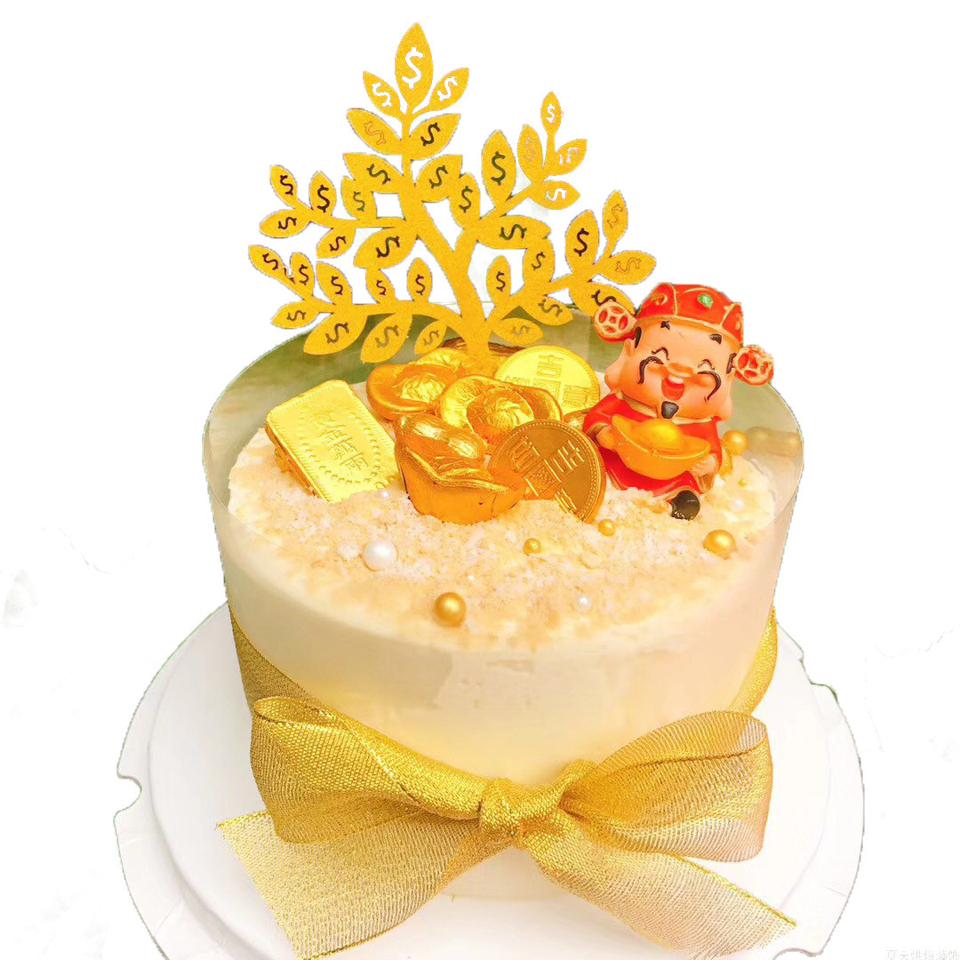 财神爷招财蛋糕摆件发财麻将巧克力生日装饰插牌节日装扮用品