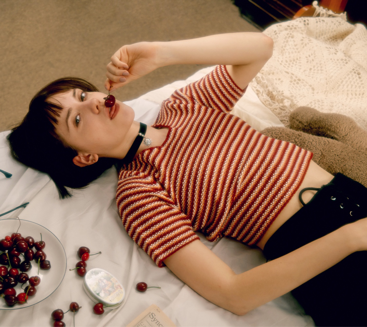 这个杀手不太冷同款马婷达cos短袖半袖红白条纹圆领高腰T恤针织衫