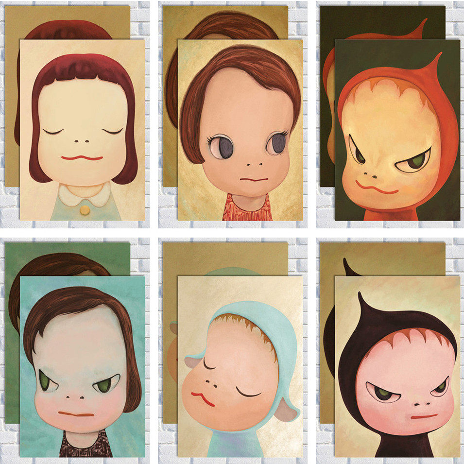 奈良美智海报梦游大头娃娃挂画装饰画油画壁纸可爱现代装饰画