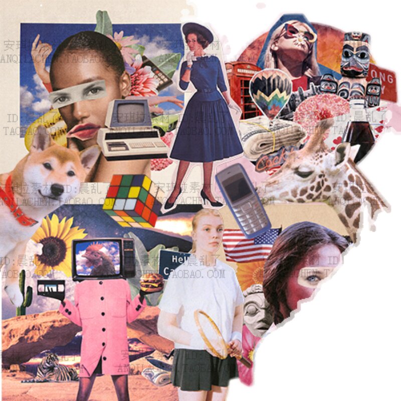 邮寄1000多款美复古式报纸杂志剪贴人物拼贴png平面广告设计