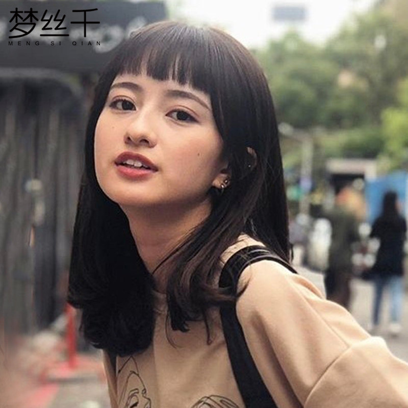 二次元眉上刘海假发片复古短眉上短刘海真发狗啃刘海齐留海假发片