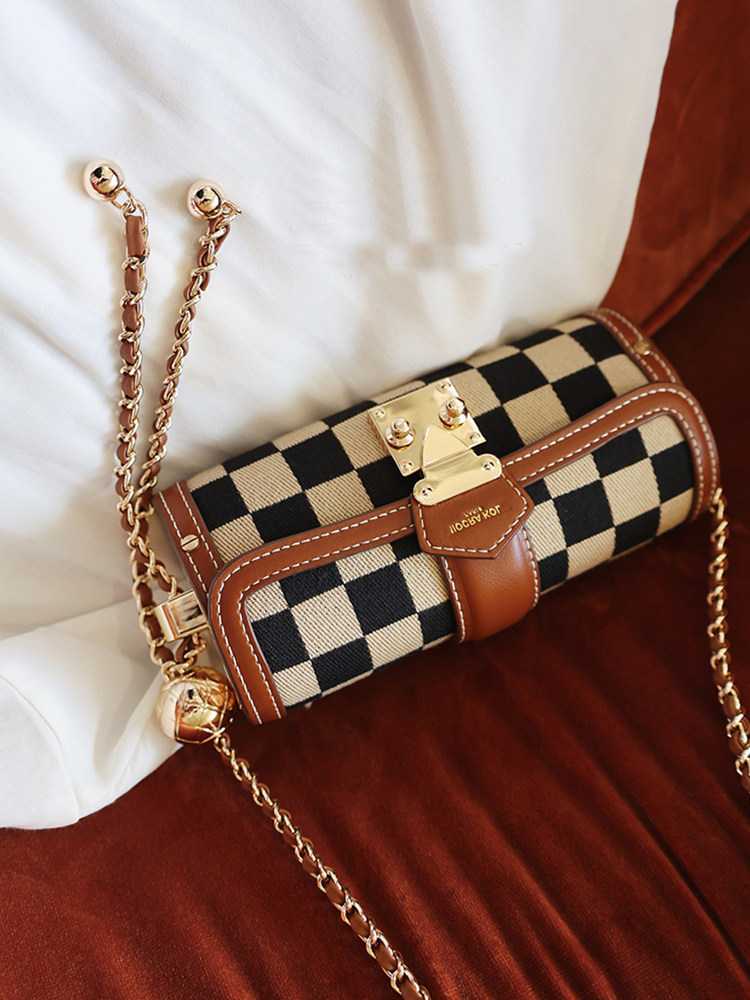 南风小mk圆筒包包女2022新款时尚百搭小众棋盘格单肩斜挎小圆包