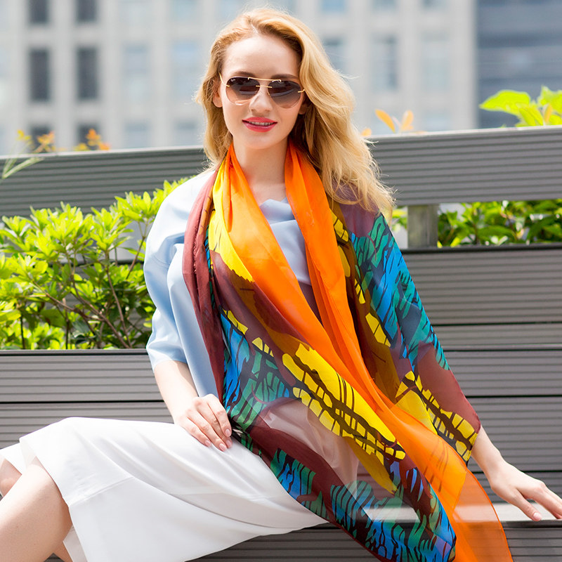 恒源祥女士真丝丝巾桑蚕蚕丝围巾春夏季加长披肩围巾