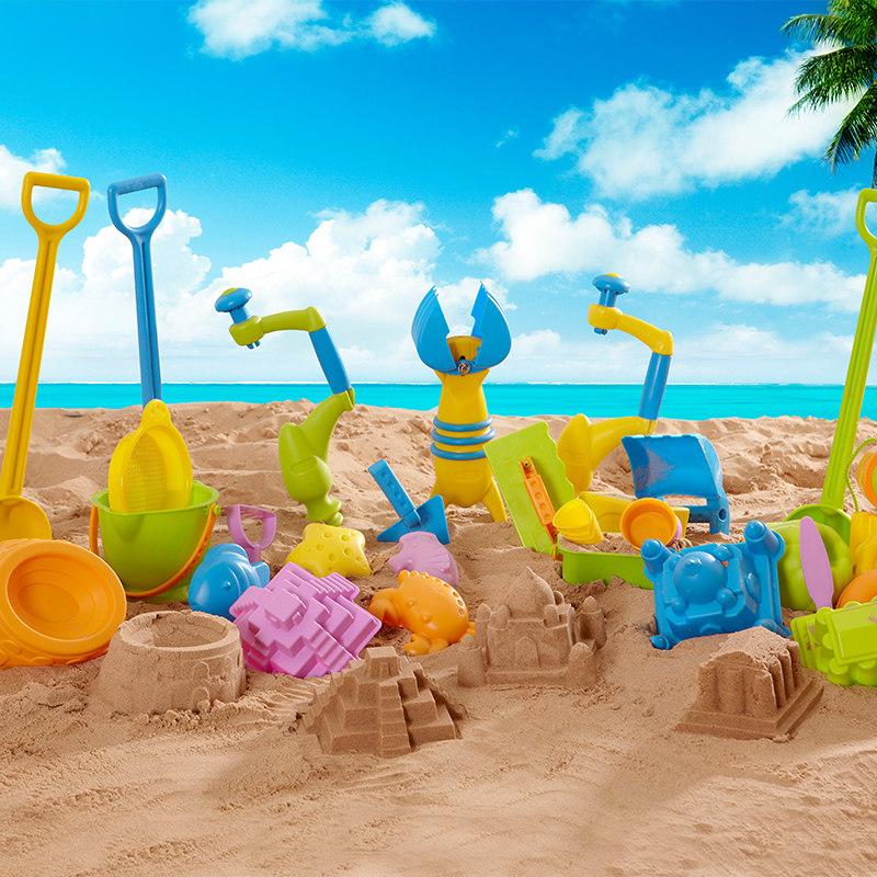 hape海滨动物沙滩玩具模型玩沙工具挖沙套装戏水