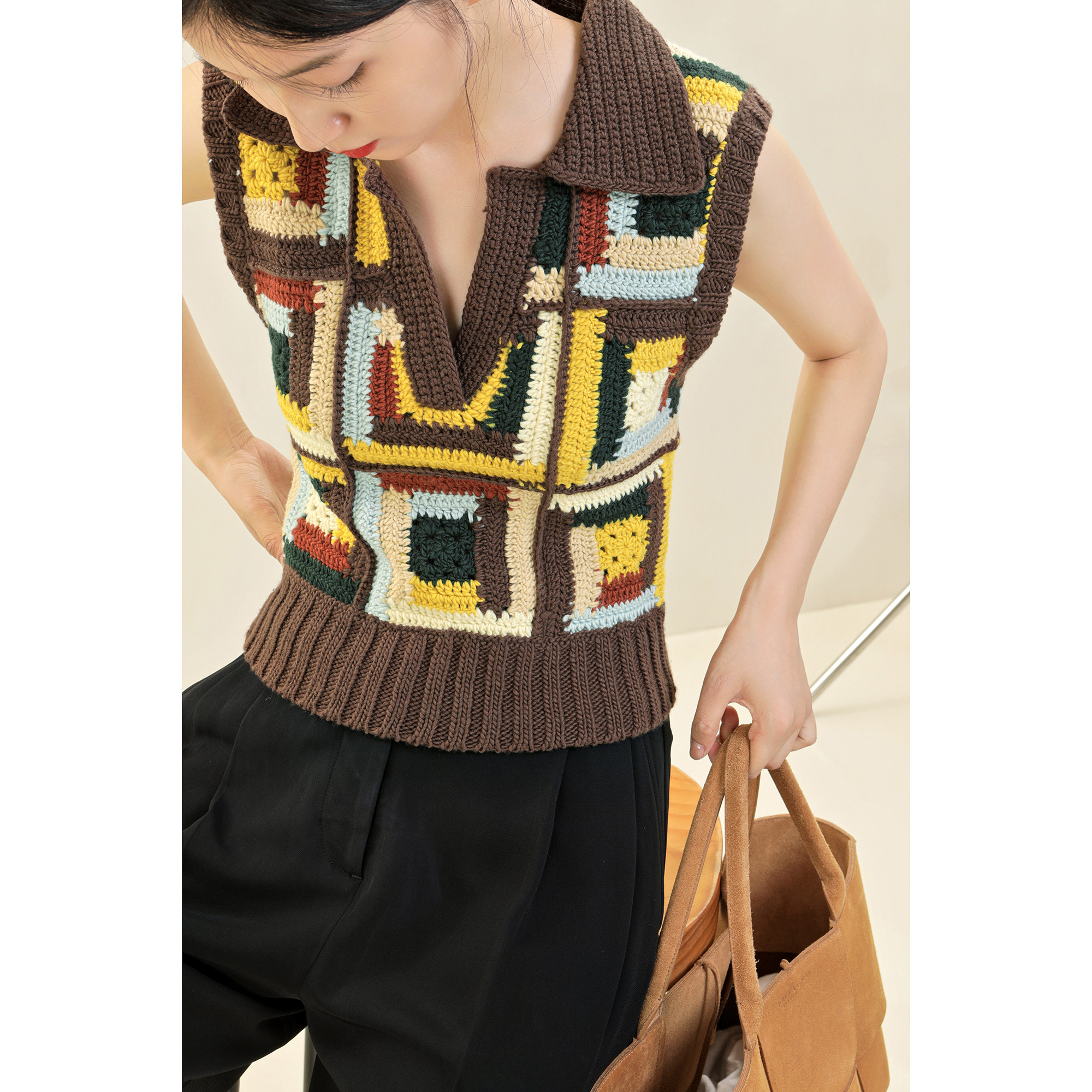 三千纽约花园冷秋se@原汁美丽奴羊毛毛手钩针马夹