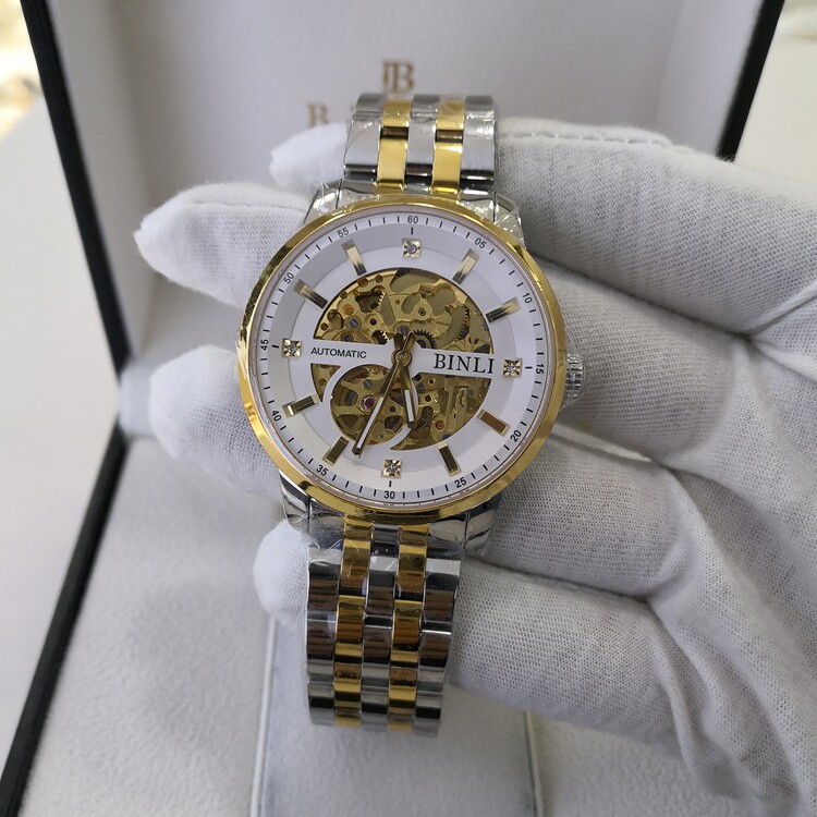 男表正品宾利利全金色镂空机械表透底表带时尚国产腕表