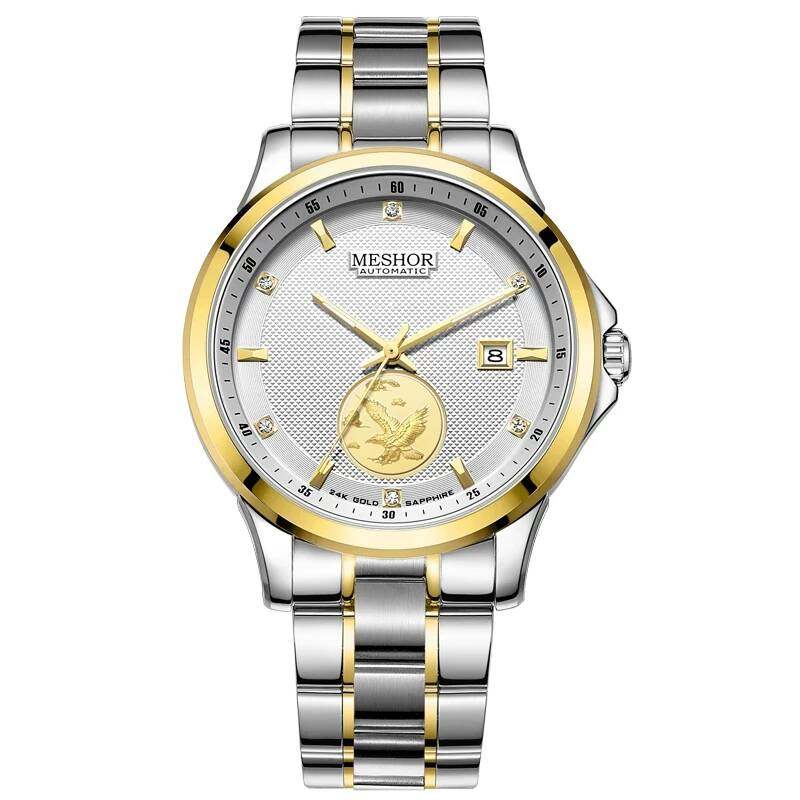 正品meshor名梭2001大展宏图18k金表商务带钻全自动国产腕表