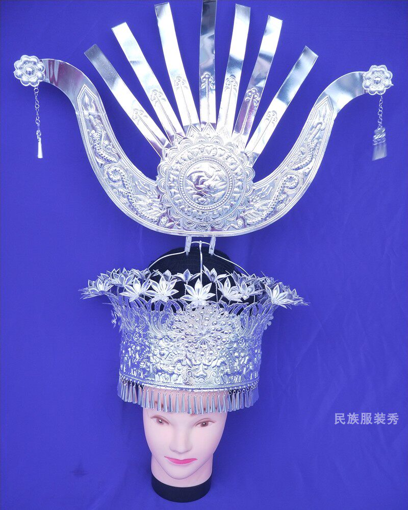 少数民族服饰银饰苗族银帽帽子新款牛角苗族长角帽