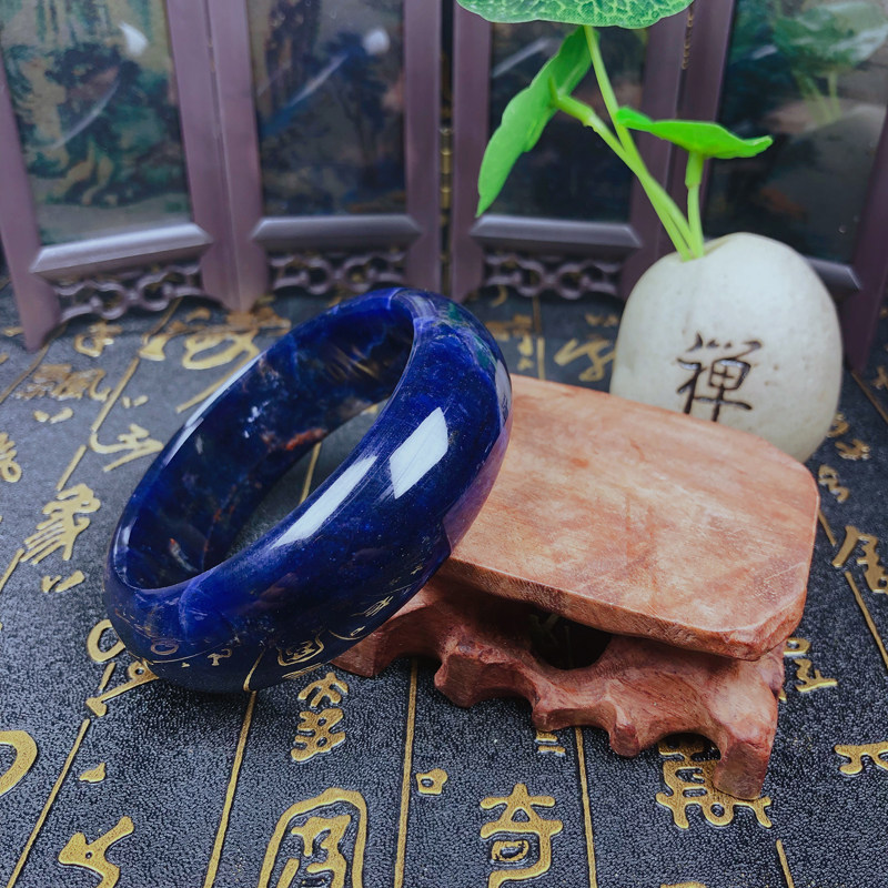 福子珠宝 天眼蓝纹玉手镯天然水晶暖宫石雕刻镶嵌设计直播捡漏