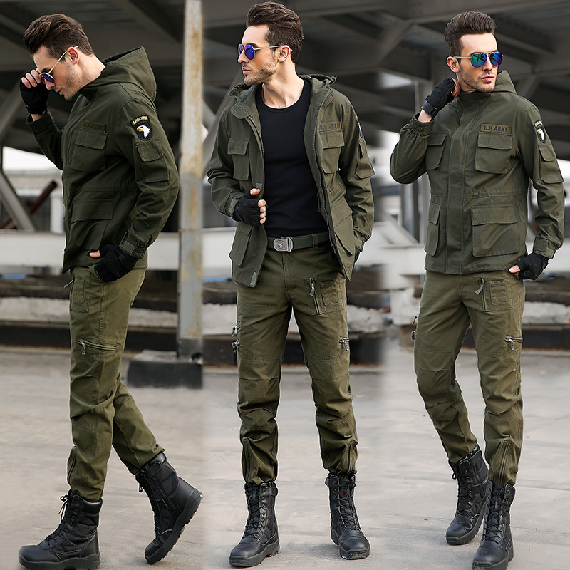 夹克外套男春秋户外露营休闲套装束脚直筒宽松帅气潮流运动工装裤