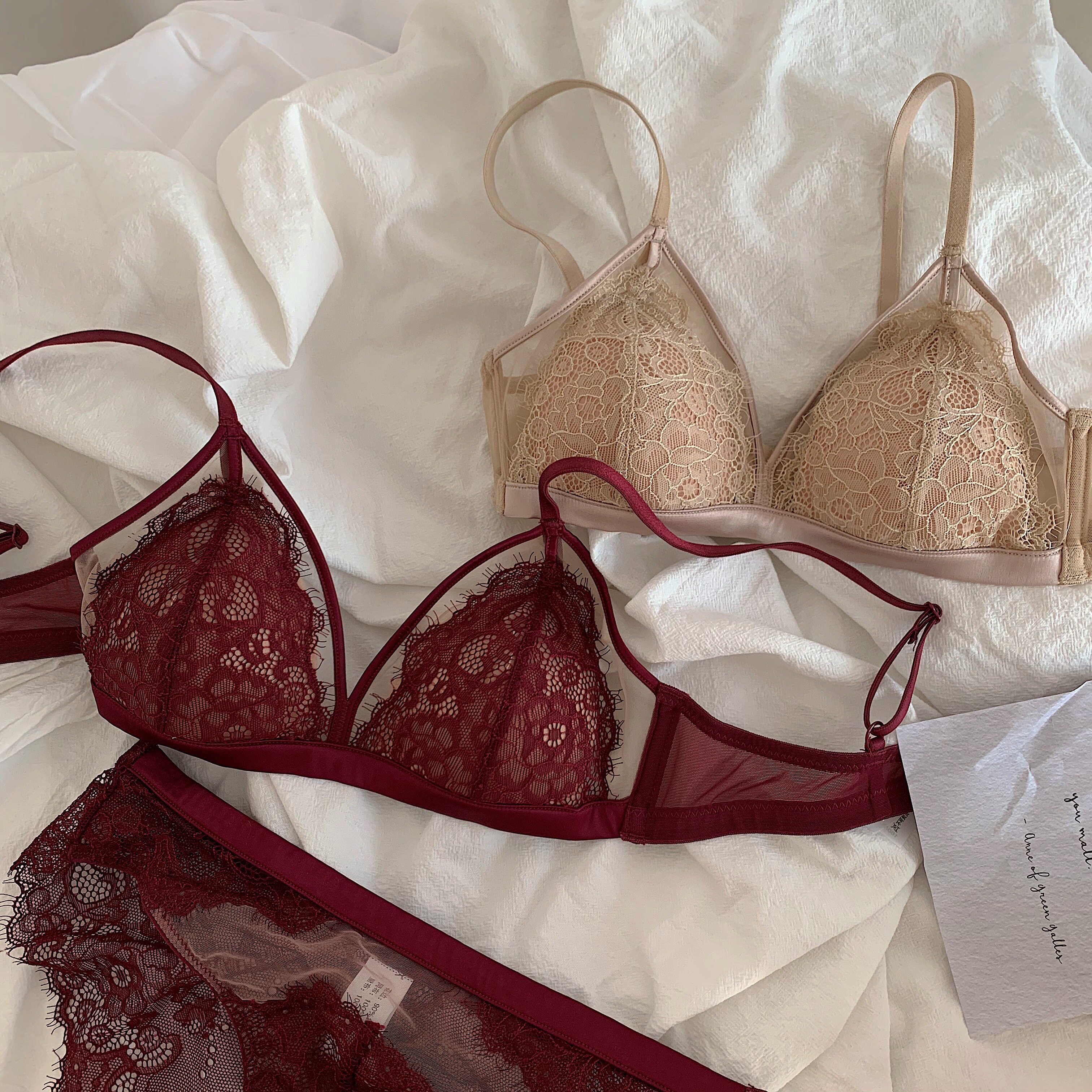 chao法式浪漫少女三角杯无钢圈内衣文胸套装