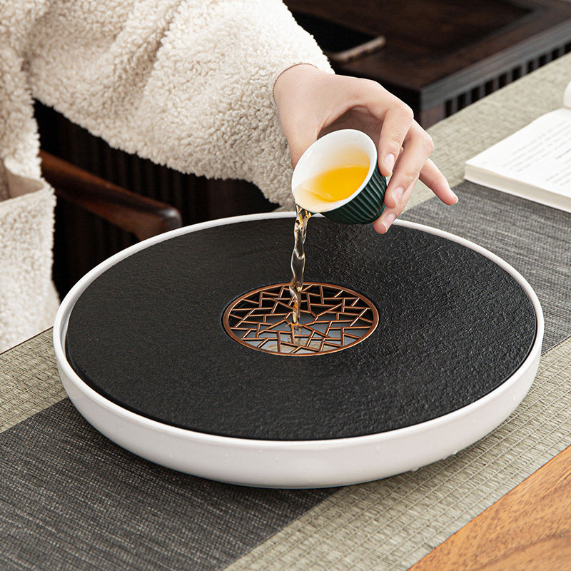 圆形茶盘家用乌金石轻奢现代简约沥水盘功夫功夫茶茶具茶盘