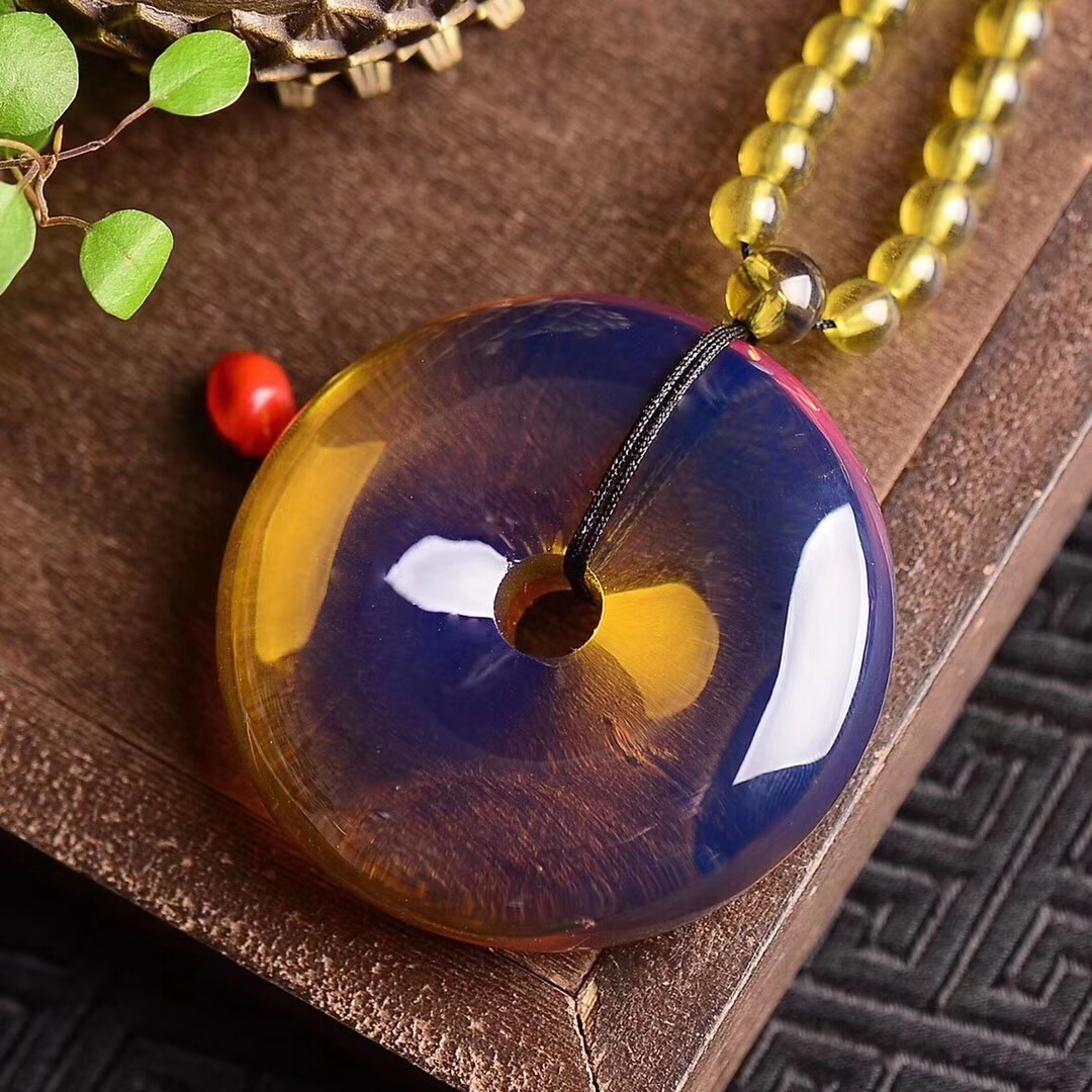 一代纯天然多米尼加蓝珀吊坠平安扣毛衣原矿蜜蜡琥珀颈饰