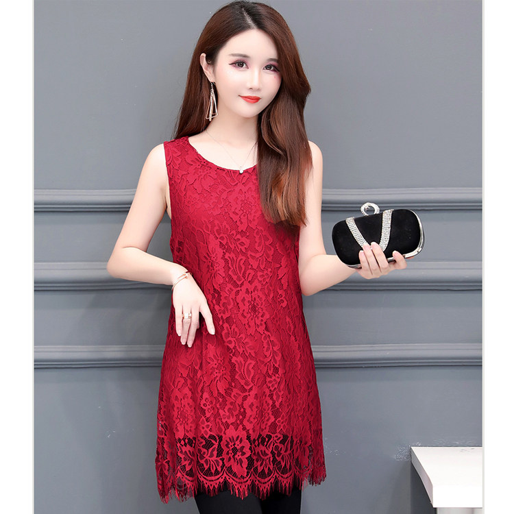 新款夏装纯色蕾丝吊带背心裙女外穿韩版宽松显背心吊带