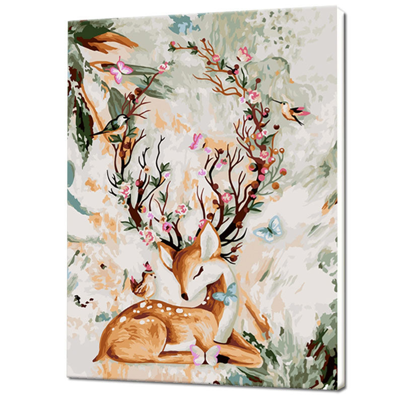 自油自画数字油画麋鹿diy油彩彩画北欧风格玄关竖版diy