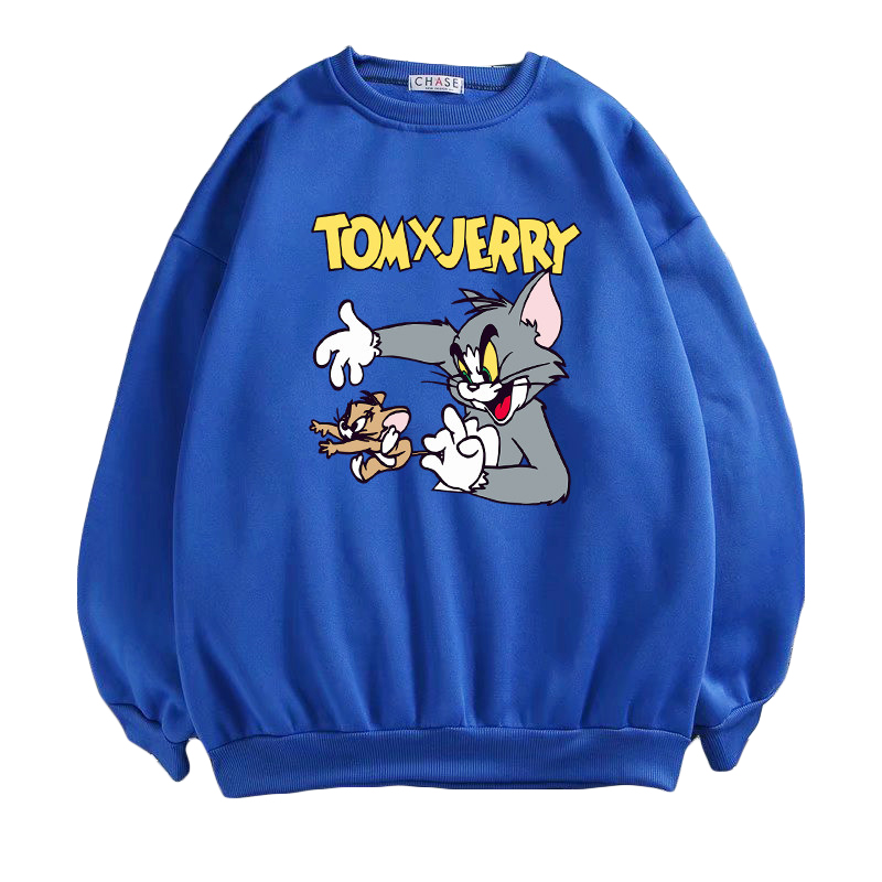 春秋猫和老鼠印花薄绒卫衣情侣韩版宽松长袖上衣卫衣