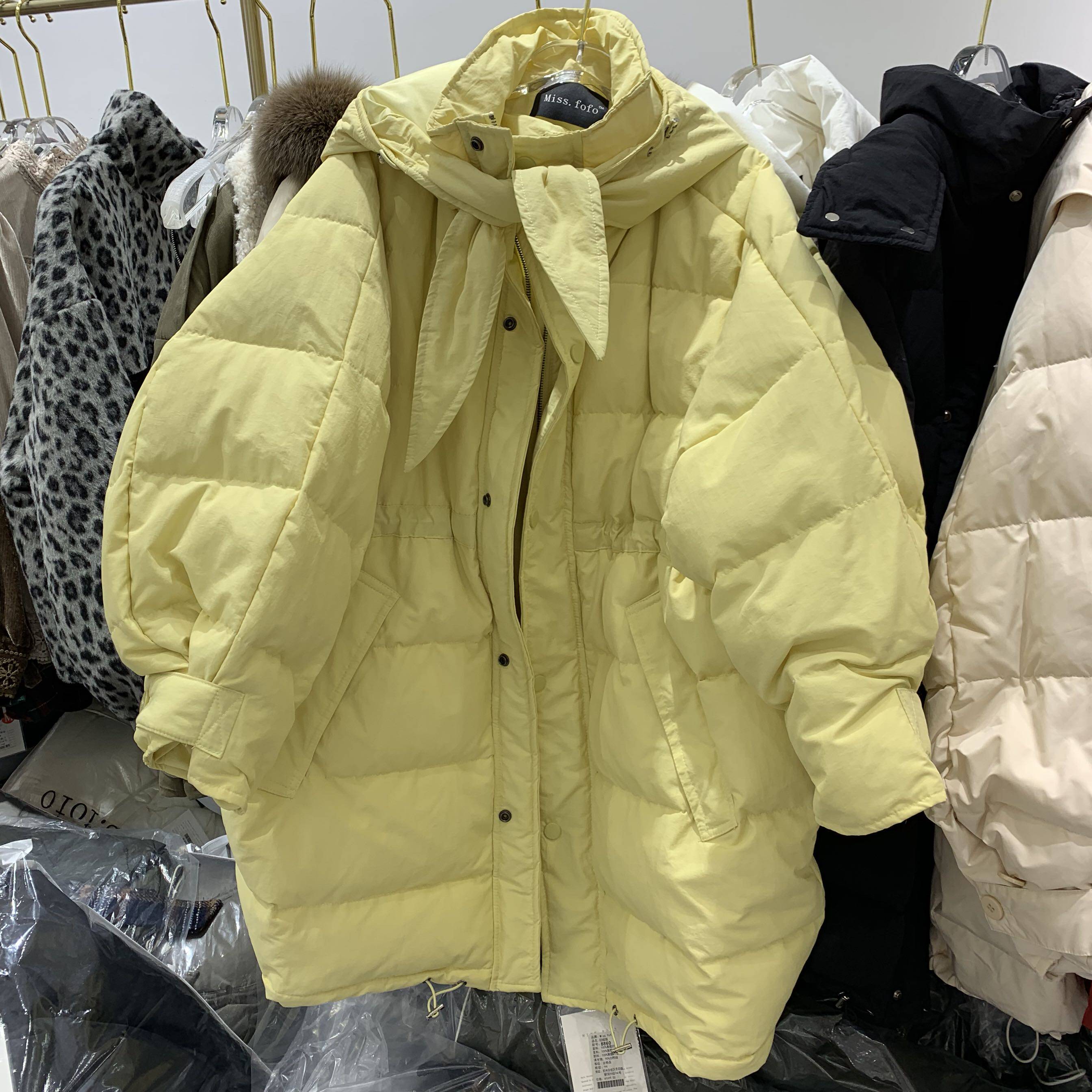 missfofo8860冬装韩版连帽子中长抽绳显瘦羽绒服羽绒服