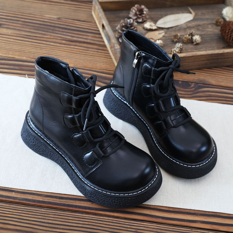 复古英伦风小皮靴子秋冬季保暖厚底休闲大头大头马马丁靴