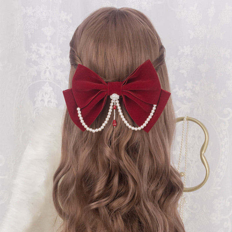 小物宅喵爱意凋零原创玫瑰花珍珠颈链丝绒蝴蝶结lolita洛丽塔配饰小物