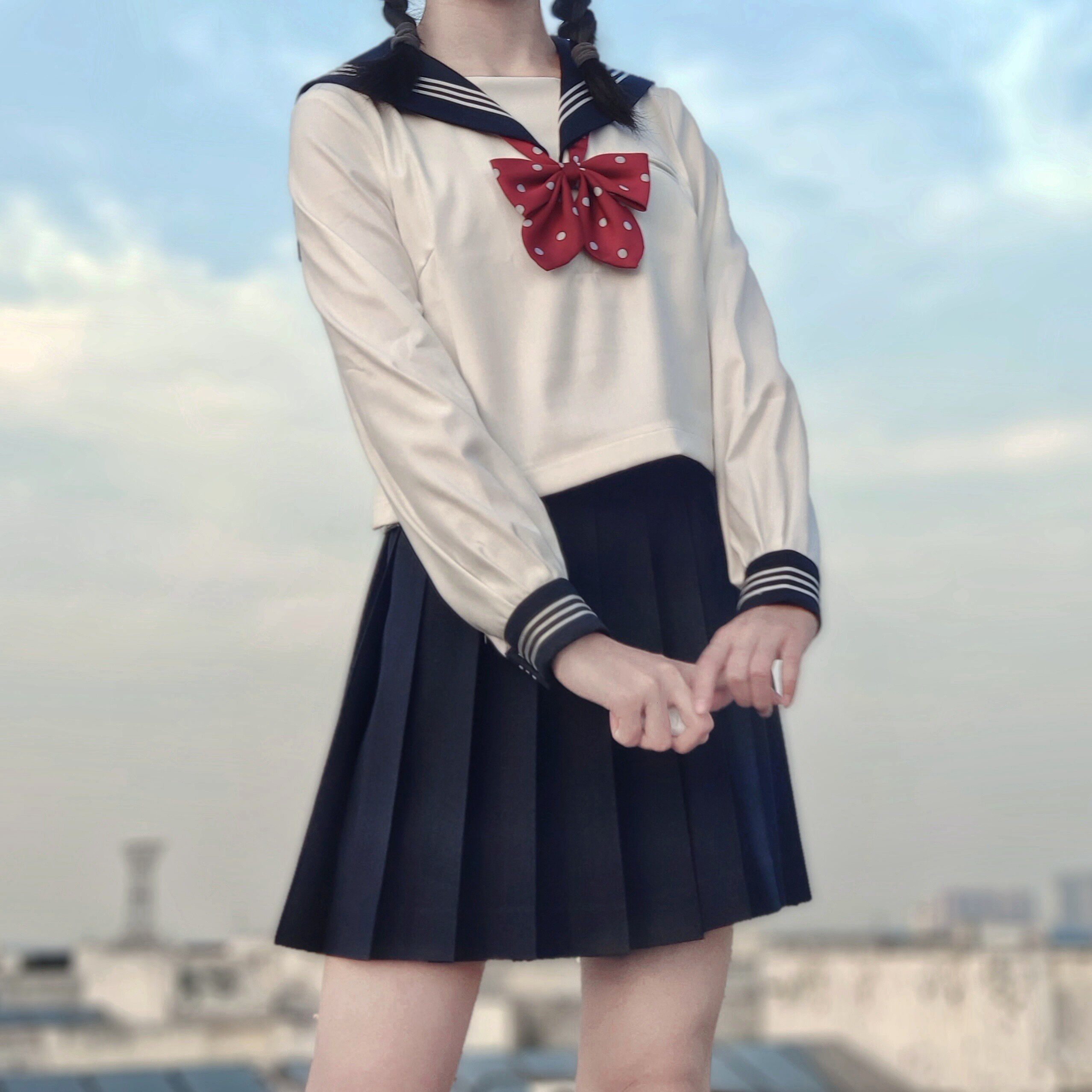 免邮中间长袖水手三本正统白三本绀领制服jk学生校服