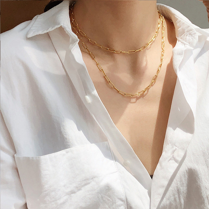 fong项链气质简约酷帅锁骨链条金属真空戴金属款叠项链