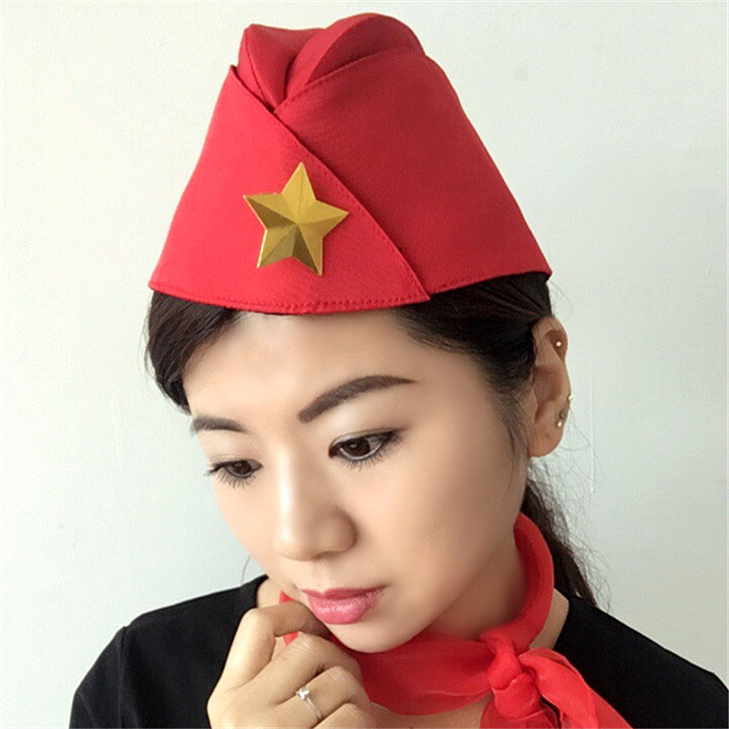 新款水兵绿帽子女船型贝雷帽通用五角星船帽广场舞帽子