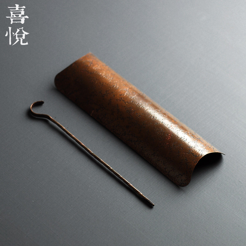喜悦悦茶金属铜茶则手工肌理垂纹赏茶荷茶扒茶拨茶道