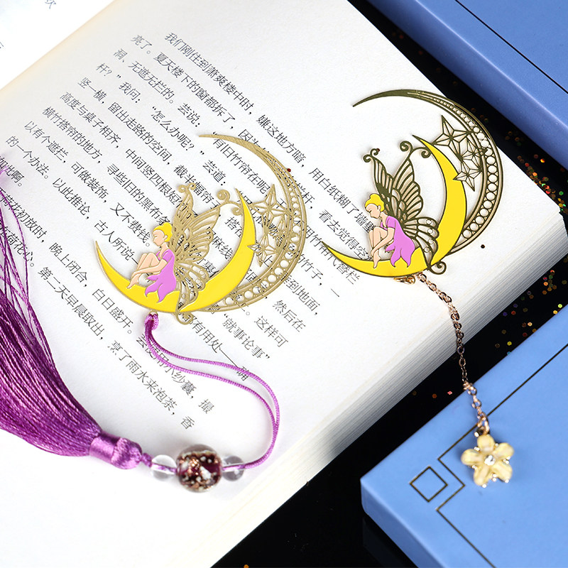 月亮天使创意金属书签小清新学生礼品刻字定制书签