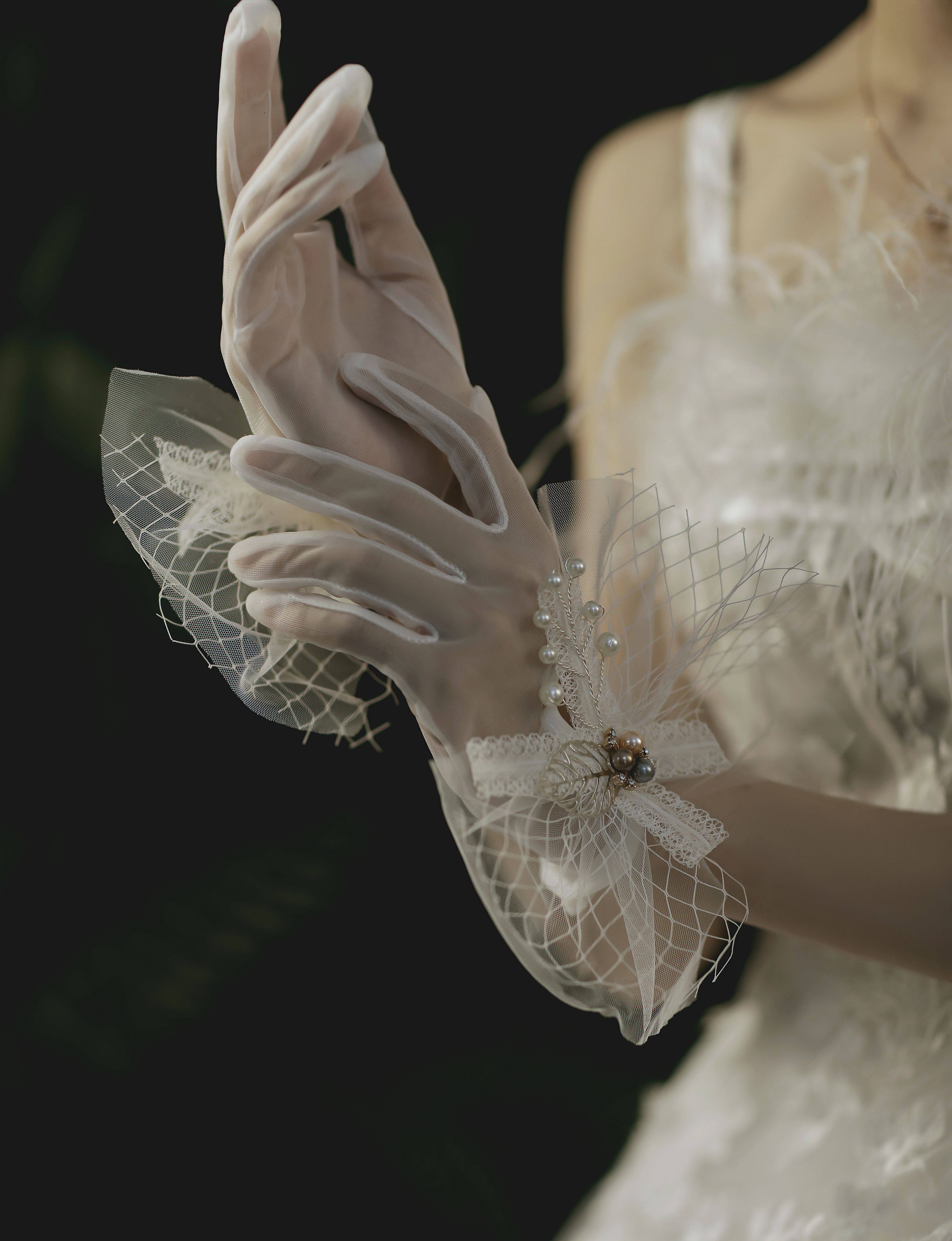 阿幸2020款新娘结婚法式仙系珍珠复古婚纱手套婚纱手套