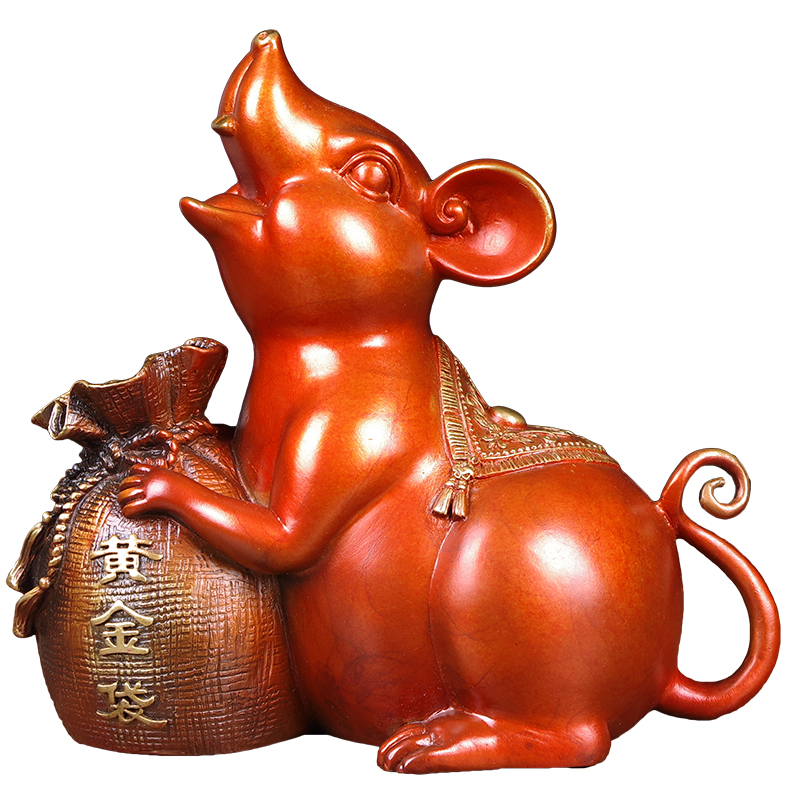 纯铜招财老鼠摆件生肖风水玄关酒柜家居家居装饰摆件