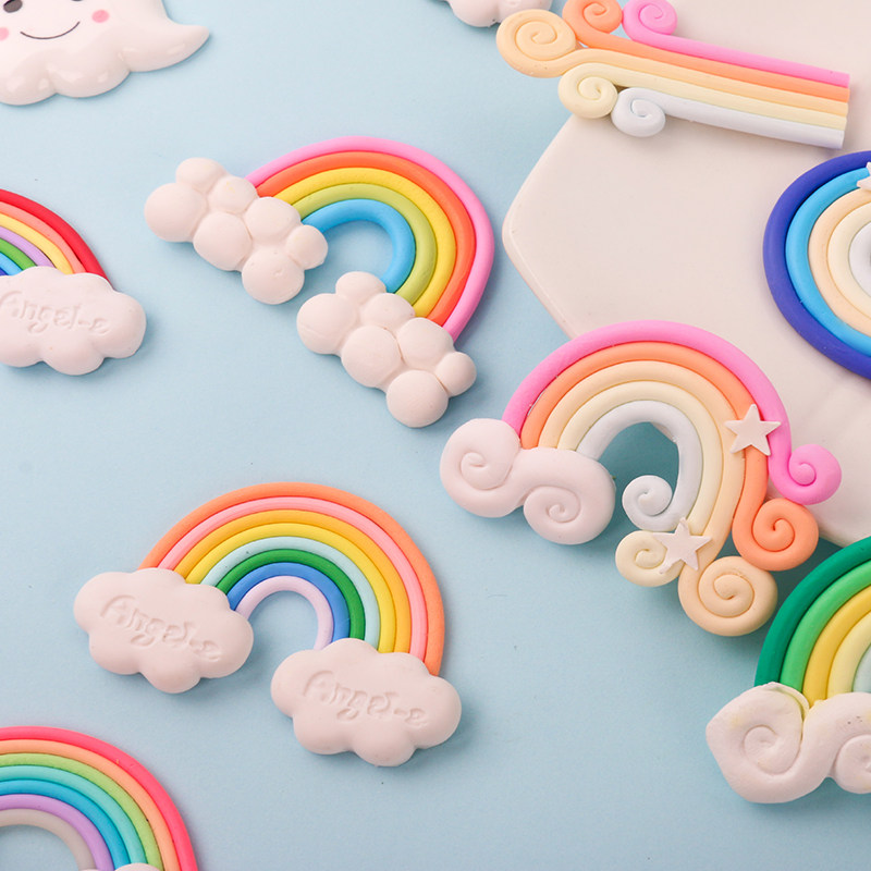 软陶彩虹云朵奶油胶手机壳材料包手工diy制作自制树脂配件_双氙车灯