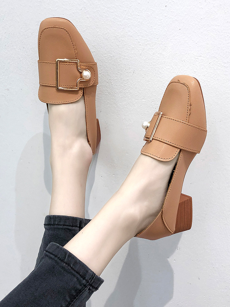 奶奶鞋女网红鞋子超火ins2019新款粗跟中跟单鞋