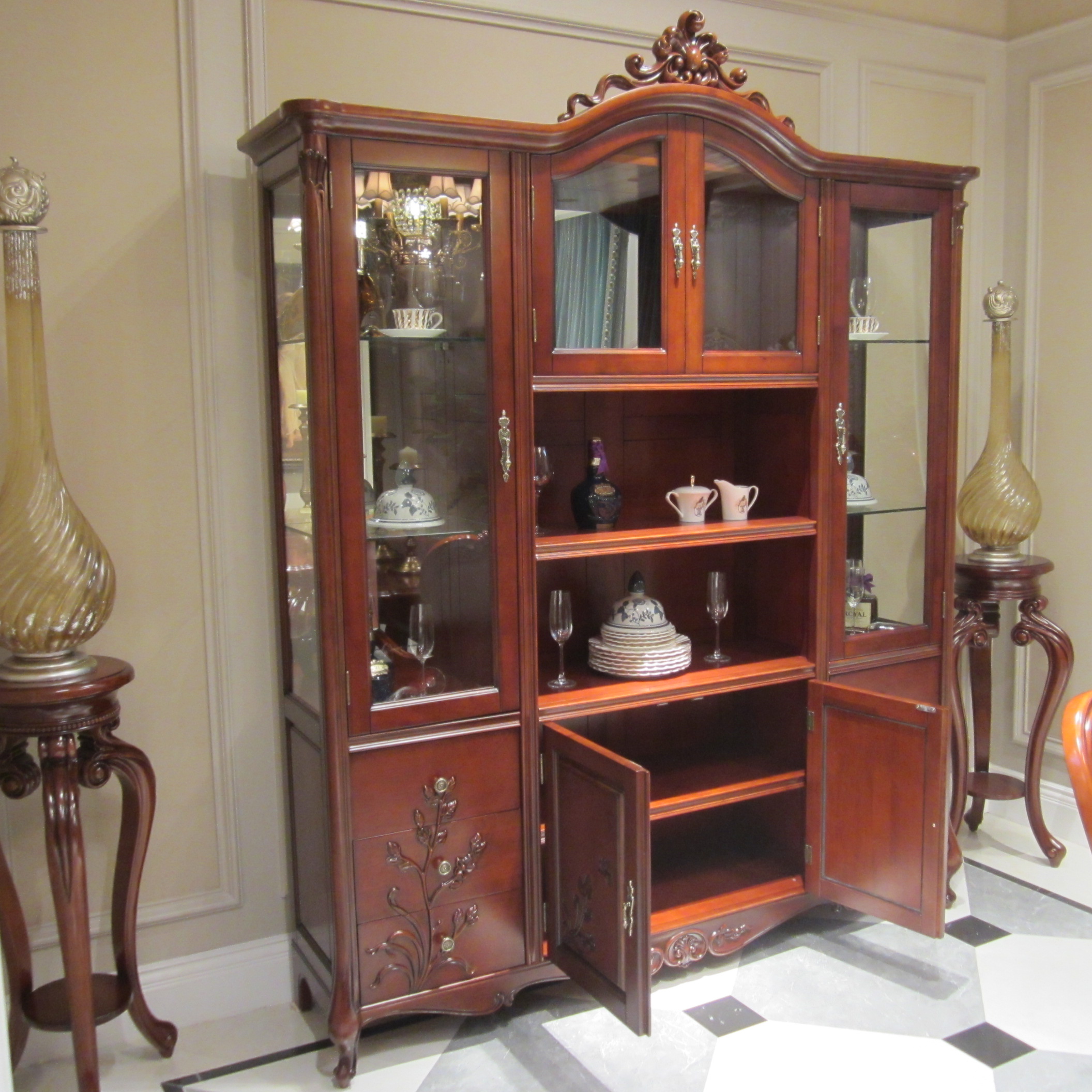 酒柜四门hd6088欧式美式实木白色深色酒柜