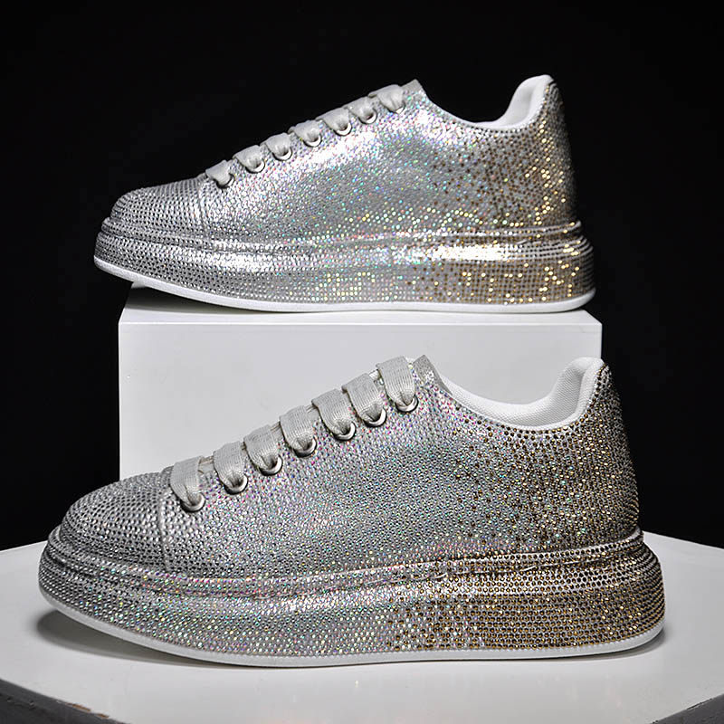 水钻松糕男鞋麦坤情侣小白鞋2021新款欧洲站满钻单鞋
