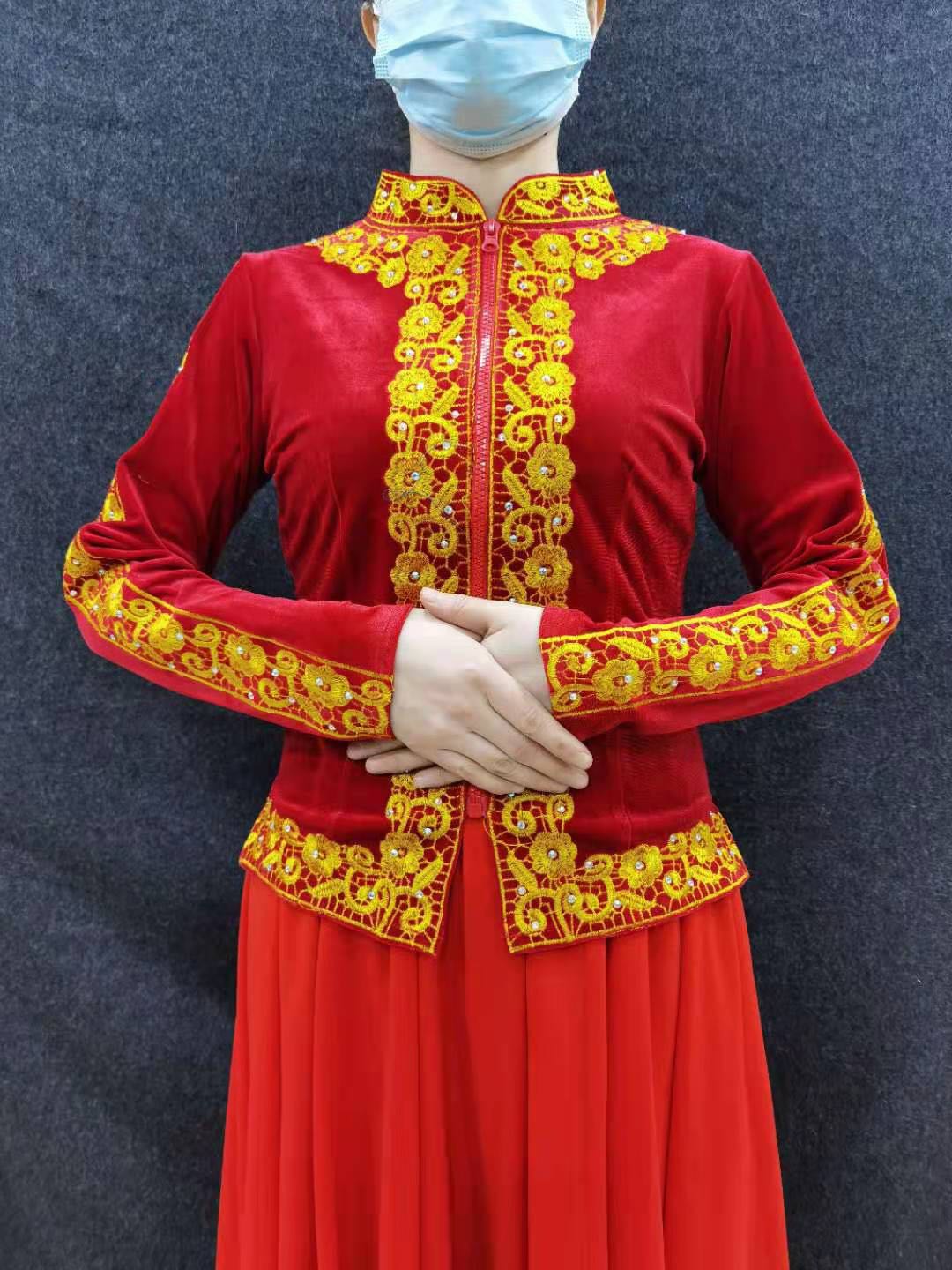 新疆新款绣花衣服女士民族服装维吾尔族舞蹈演出服练功民族服装