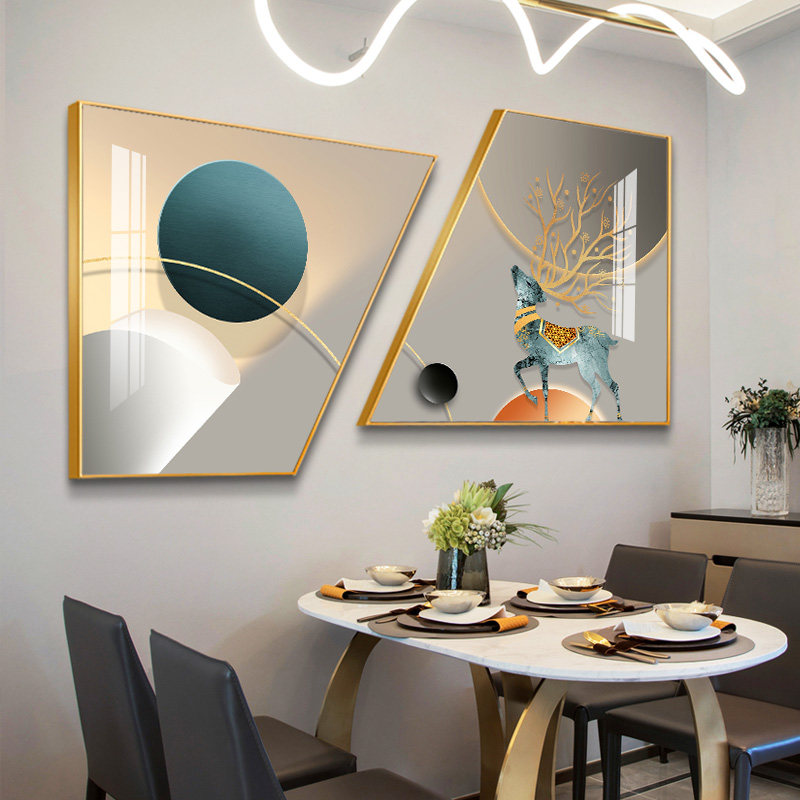现代简约餐厅装饰画饭厅餐桌挂画墙画个性光影轻奢现代装饰画