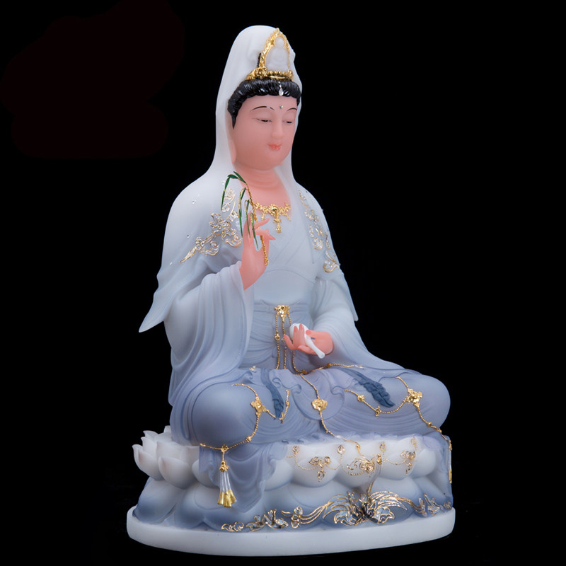 坐莲南海观世音菩萨观音娘娘佛像汉白玉摆件家用摆件