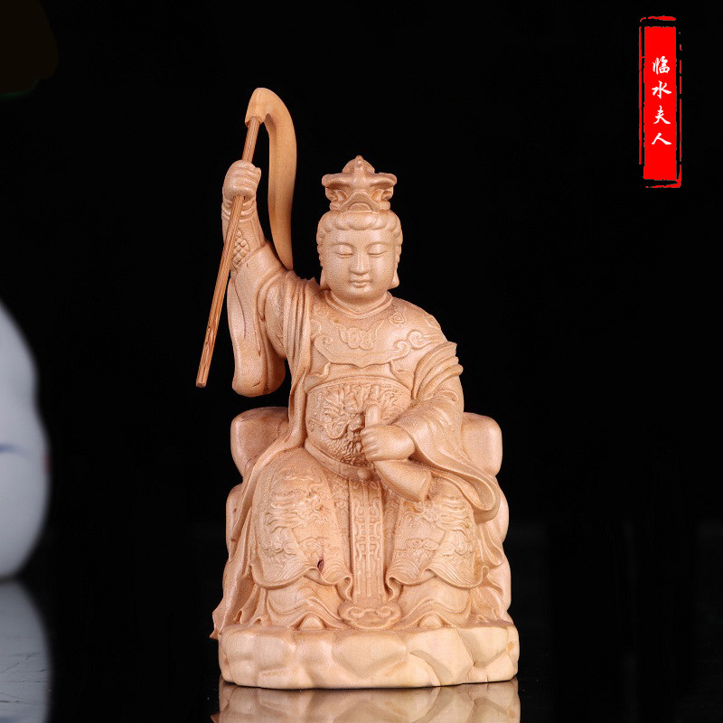 神像注生娘娘临水夫人陈靖姑黄杨木雕手把工艺品摆件