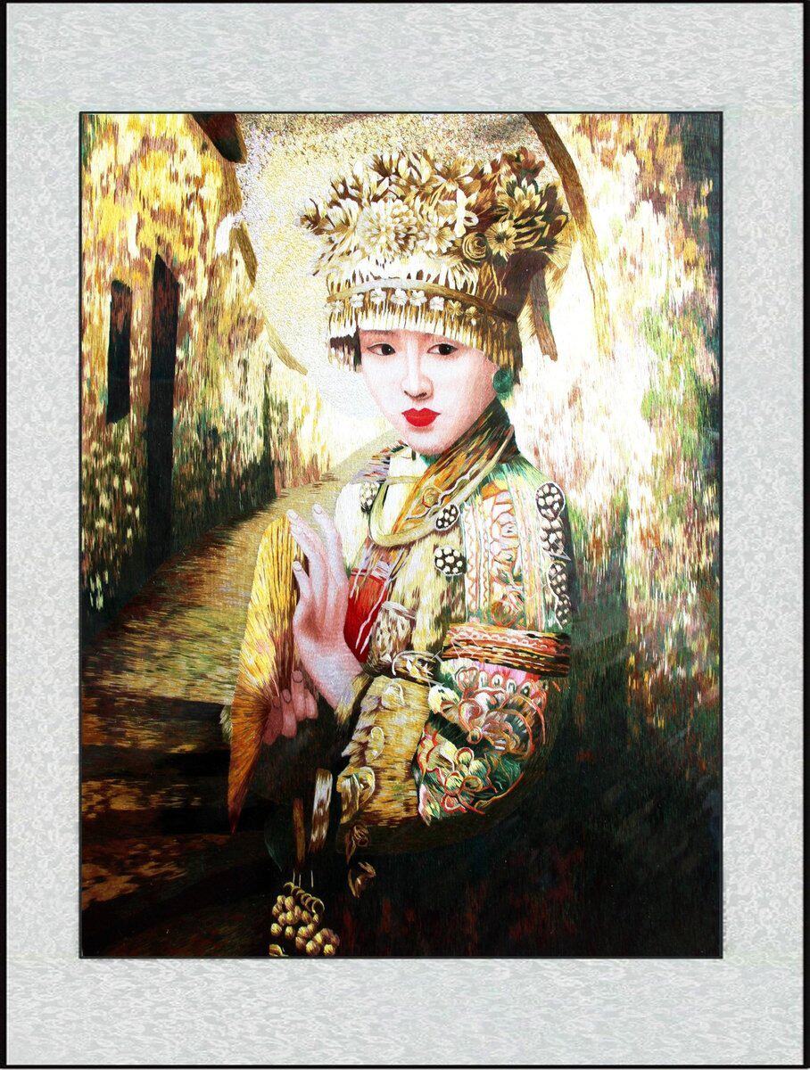 刺绣人物手工苏绣名作名家作品卧室装饰画苏绣