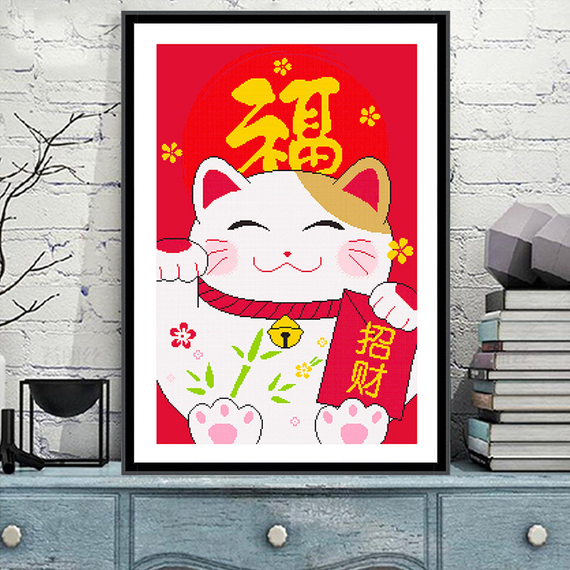 十字绣2022小件简单绣卡通可爱招财猫卧室自己手工十字绣套件
