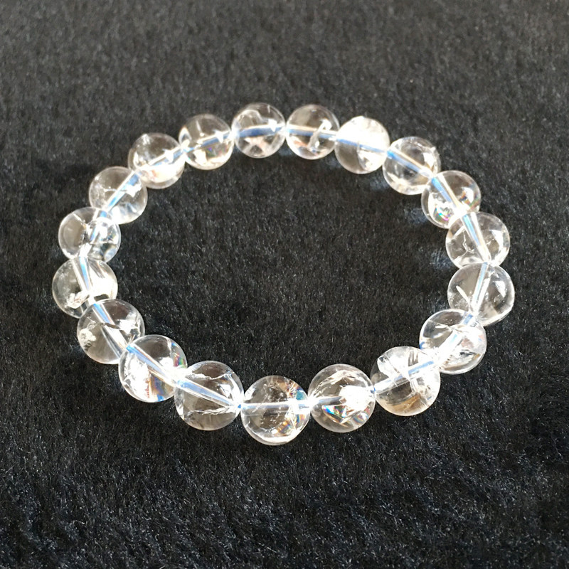 天然水晶手链女款透体七彩花白阿塞圆珠手串透明手饰