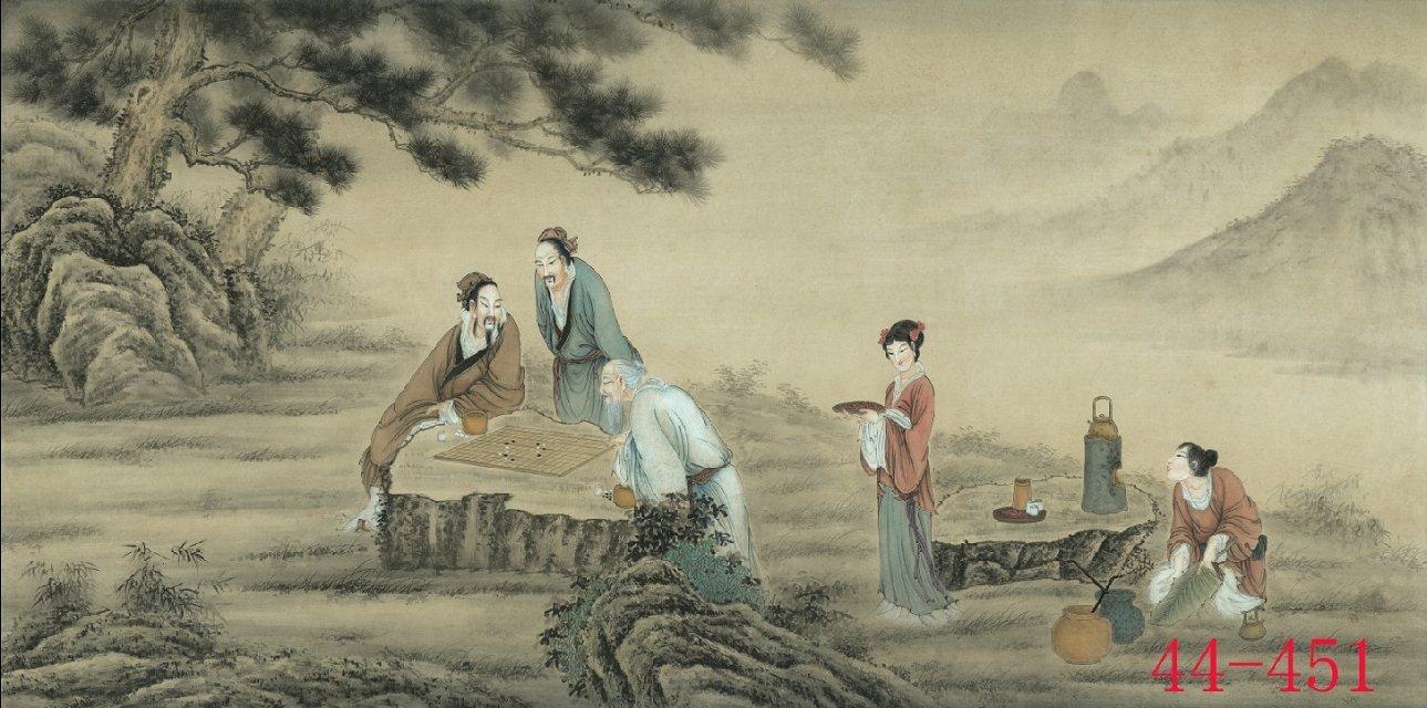 国画仿古人物画饮茶对弈茶楼酒店办公室书房装饰画国画